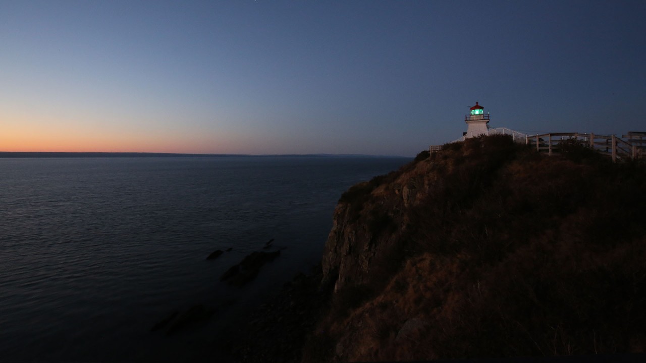 The Cape Enrage Lighthouse at sunrise.